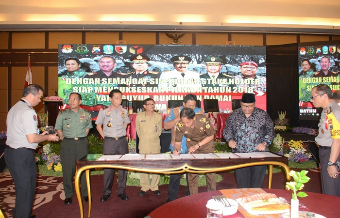 Rapat koordinasi Ops Mantap Praja Pemilukada Jatim 2018 yang berlangsung di Hotel Wyndham, Surabaya, Senin (22/1/2018). Foto: Dok. Istimewa