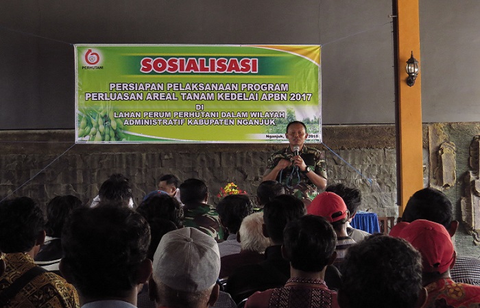 osialisasi Perluasan Areal Tanam (PAT) Kedelai APBN 2017 di Hall Rumah Makan Rakitos Jl Raya Suarabaya - Madiun, Desa. Pehserut, Kec. Sukomoro, Rabu (24/1/2018). Foto: Istimewa/NusantaraNews