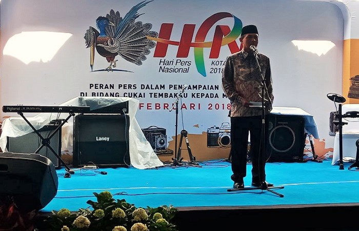 Wali kota Madiun Sugeng Rismianto saat peringatan Hari Pers Nasional di Madiun, Kamis (15/2/2018). (Foto: Istimewa)