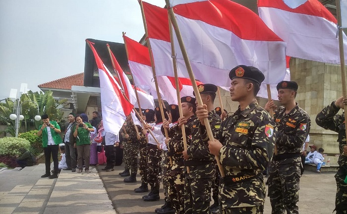 Dalam rangka mensukseskan acara Kirab Satu Negeri (KSN) 2018, Pengurus Wilayah Gerakan Pemuda Ansor (GP Ansor) meggelar kegiatan Apel Banser dan Doa untuk Bangsa. (FOTO: Istimewa)