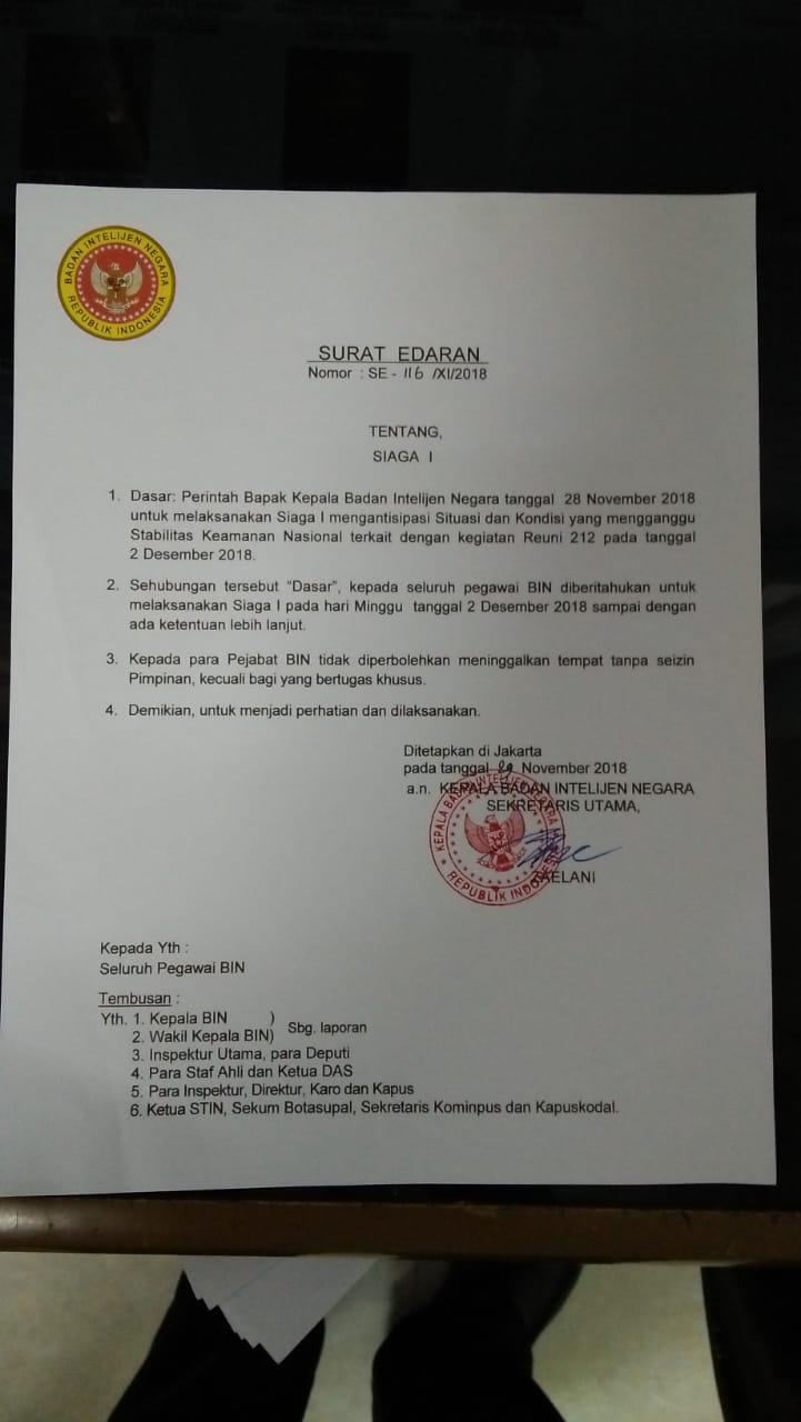 Surat Edaran Badan Intelijen Negara (BIN) ini hoax. 