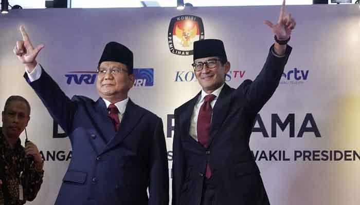 Capres-Cawapres 02 Prabowo-Sandi menjelang Depat Perdana. (FOTO: Istimewa)