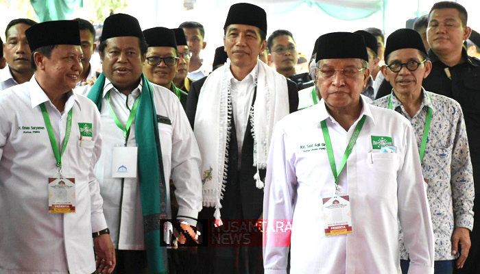 Presiden Jokowi dan sejumlah pengurus PBNU di acara Munas Alim Ulama dan Kombes NU tahun 2019, nusantaranewsco