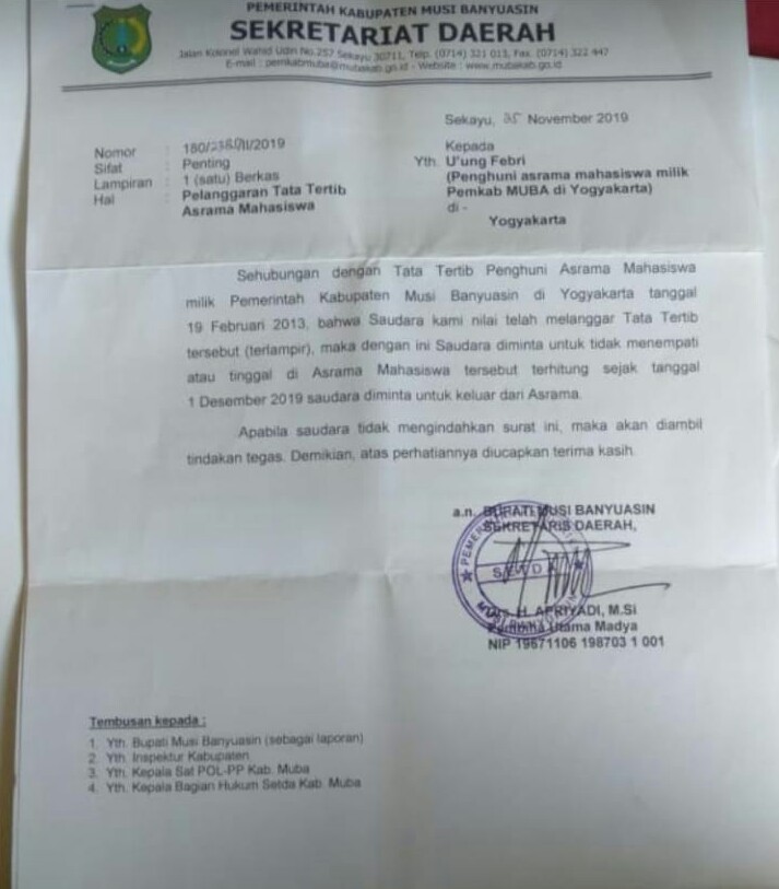 Surat Pemkab Muba Banyuwasin