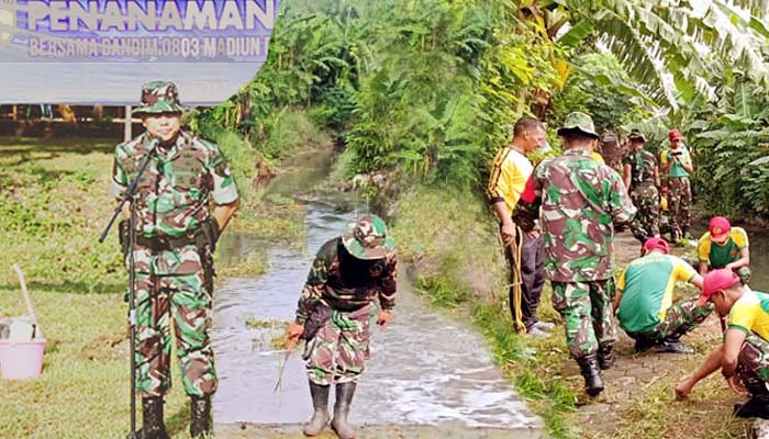 Prajurit TNI Kodim 0803 Madiun Ikut Gotong Royong Membersihkan Kali1