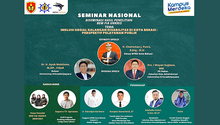 BEM-FIA UNKRIS Gelar Seminar Nasional Inklusi Sosial Kalangan Disabilitas di Kota Bekasi